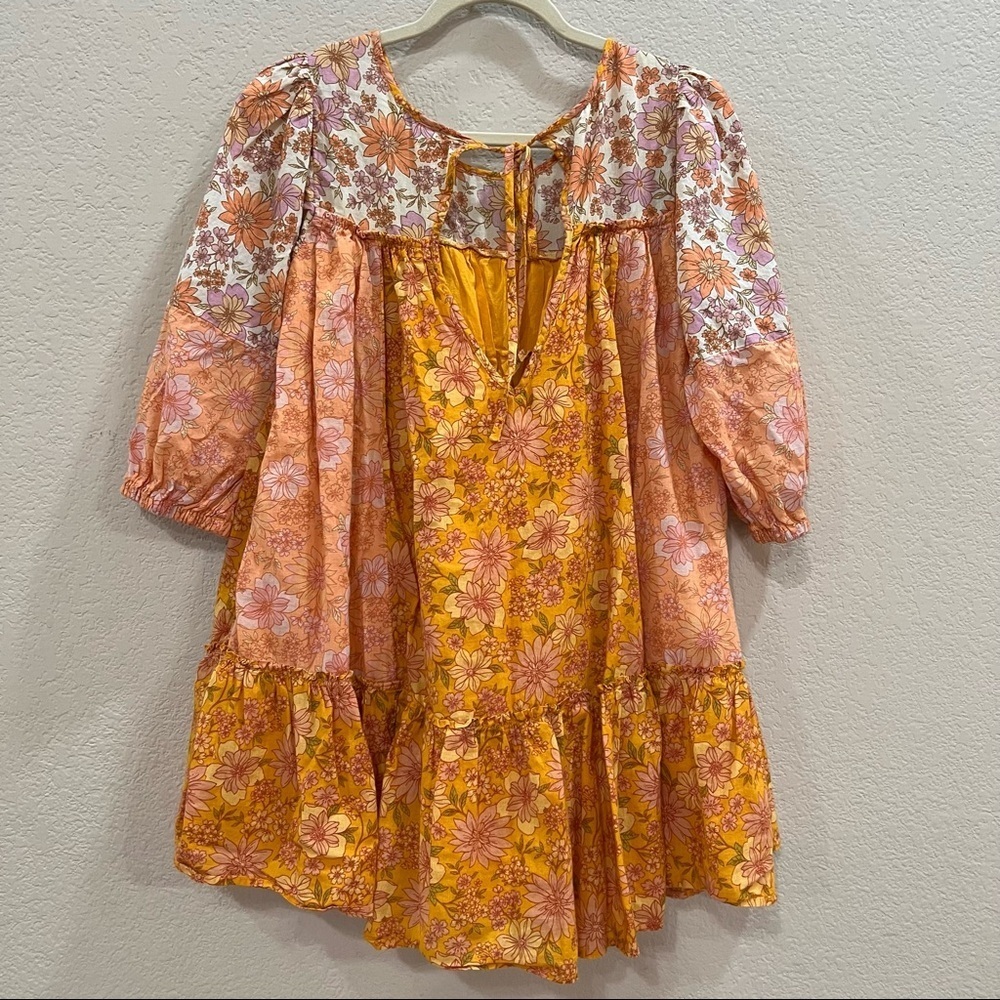 American Eagle Orange Floral Babydoll Mini Dress Sz XS Cottagecore Beach Light - Picture 5 of 13